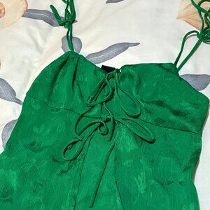 Green Satin Tie Front Top - Hazel Boutique, Size Xs Never Worn